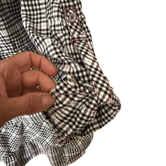 Ryan Michael Womens Black & White Plaid Button-Down Tunic Shirt With Ruffle Hem - Picture 4 of 6